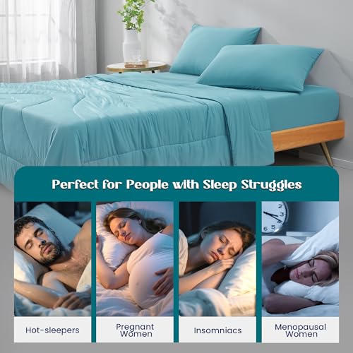 Temperature Regulating Comforter (Dream Blue With Navy Trim / Premium Queen (90"x90"))