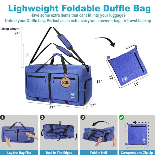 Travel Duffle Bag for Women & Men. Duffel Bag for Traveling & Camping (80L / SnowDepBlue)