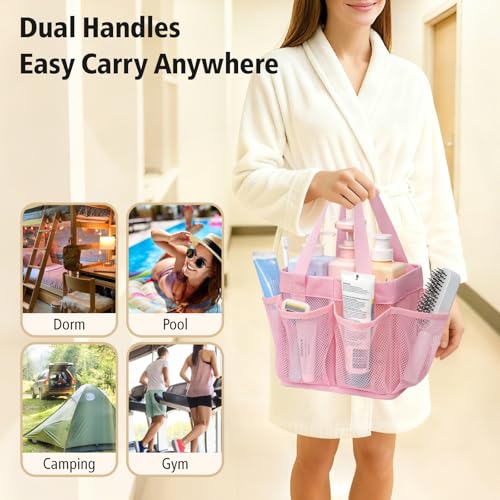 Mesh Shower Caddy Portable (1 Pack Pink with Rigid Base / S (Self-Standing Caddy Basket))