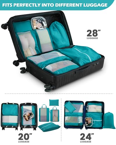 Compression Packing Cubes for Travel (8 PCS Blue / L+2M+S+4 Bags for Laundry Shoe Toiletry Accessory)