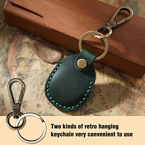 Genuine Leather AirTag Holder Compatible with Apple AirTag 2nd Gen & 1st Gen (Green)