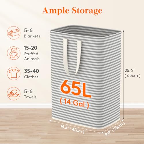 65L Collapsible Laundry Basket with Extended Handles (Grey / 65L)
