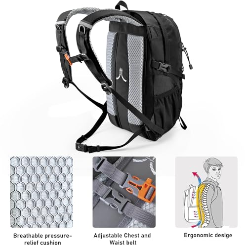 20L Hiking Backpack Water Resistant Outdoor Day Pack (Black / 20L)