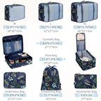 8 Set Packing Cubes Luggage Packing Organizers for Travel Accessories (Navy Leaf / 8 Set)