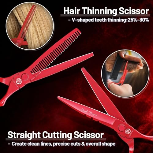 6 inch Hair Cutting Scissors Set with Bag for Barbers (6 inches / Red)