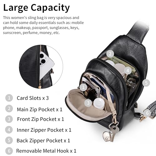 Crossbody Bags for Women Anti Theft Small Sling Handbag with Zipper Lock Vegan Leather RFID Blocking Chest Pure (Black)