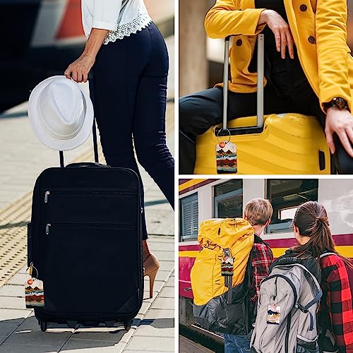 2 Pack Golden Mountains Luggage Tag for Suitcases Colorful Mountains PU Leather Bag Travel Suitcase ID Identifier Baggage Tags for Women Men Travel (Golden Mountains)