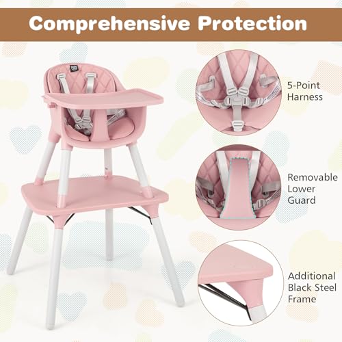 High Chair 5 in 1 Convertible Highchair for Babies & Toddlers (Pink)