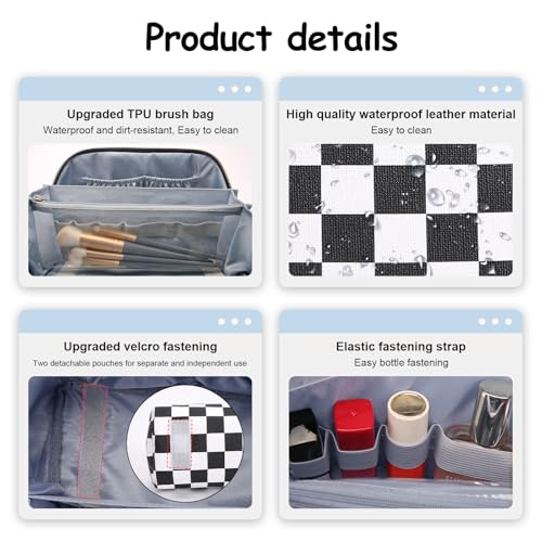 Travel Makeup Bag Cosmetic Bags for Women (A-911-Checkered Mix Black)