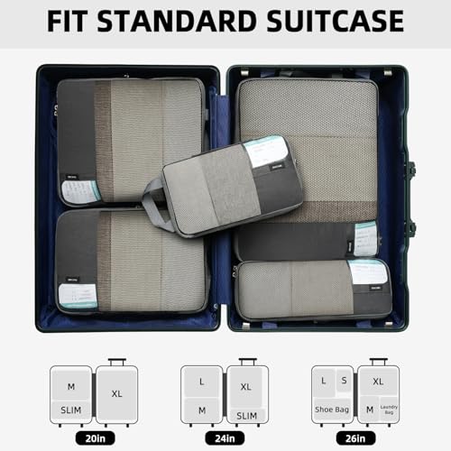 Lightweight Compression Packing Cubes for Travel (Dark Grey / 6 Set)