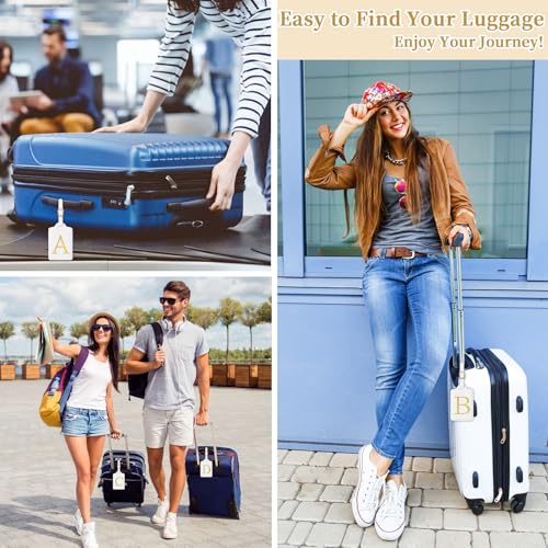Personalized Initial Luggage Tags for Suitcase TSA Approved (White Leather,glod Letter / R)