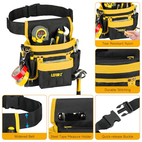 Tool Belt,14-Pockets Tool Belts for Men with Magnetic Tool Pouch (Black&yellow)