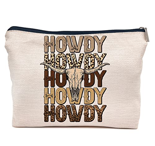 Retro Western Leopard Cow Skull Howdy Decor Makeup Bag (western3)