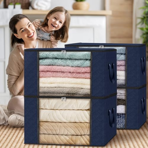 10 Pack Storage Bags for Clothes Blanket Storage Bins with Lids (10 Pack-60l / Blue)