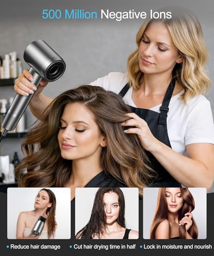 Hair Dryer Negative Ionic Blow Dryer with 150000 RPM High Speed Brushless Motor for Fast Drying (Dark Gray)