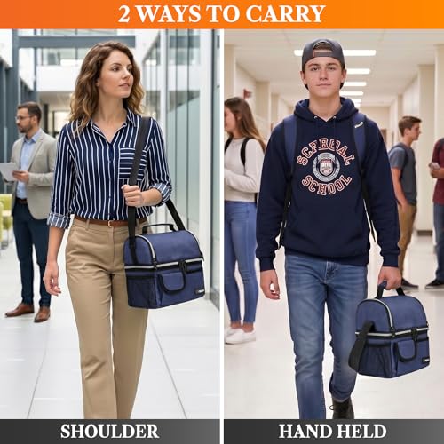 Insulated Lunch Bag Women Men (Heather Navy)