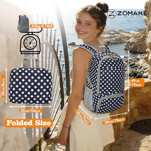 Lightweight Packable Backpack 30L (30L / D-navy Blue,white Polka Dots)