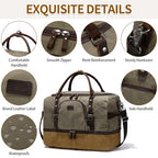 Nerlion Green Large Weekender Overnight Duffel Bag with Shoe Compartment and Leather Accents (Green)