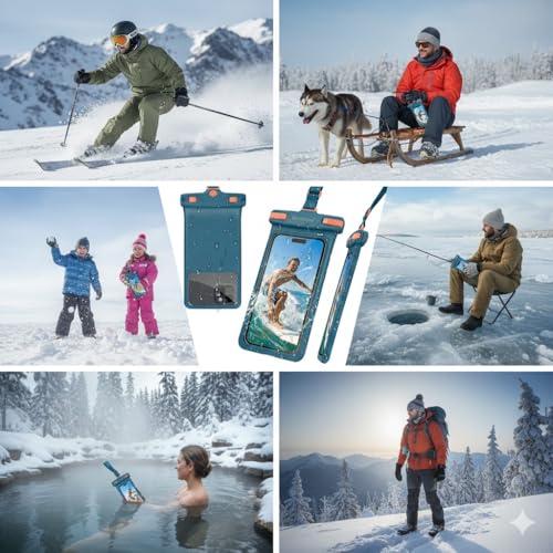 3D Waterproof Phone Pouch with Lanyard (1 Pack - Blue7.0")