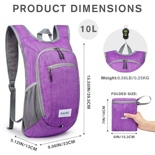 10L 15L Hiking Backpack Lightweight Packable Hiking Daypack Small Travel Outdoor Foldable Shoulder Bag (Purple / 10L)