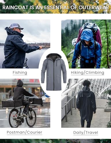 Men's Rain Jacket Waterproof Cycling Packable Raincoat with Hood Lightweight Windbreaker (Charcoal Grey / 3X-Large)
