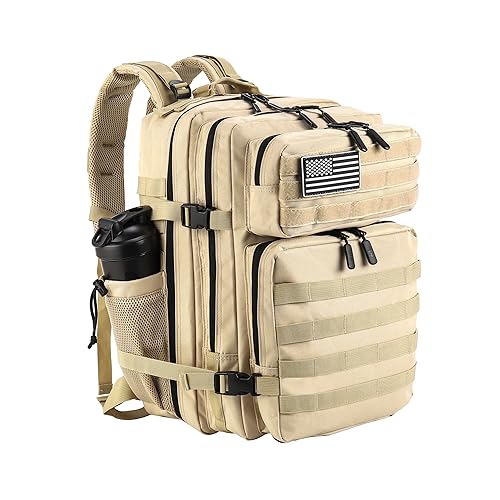 Military Tactical Backpack for Men and Women 45L Army 3 Days Assault Pack Bag Large Rucksack with Molle System Cream (Cream)