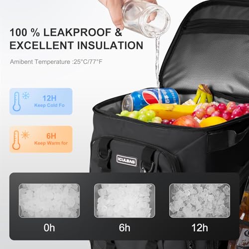 Insulated Backpack Coolers Insulated Leak Proof for Camping Hiking Beach Travel 36cans Cooler Backpack for Men Women 18 Hours Cooling Black 30L (Black)