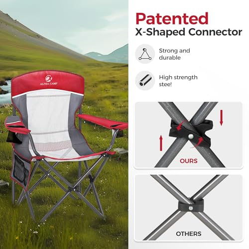 Heavy Duty 400lbs Mesh Back Camping Chairs with Lumbar Support (Red / 2PC)