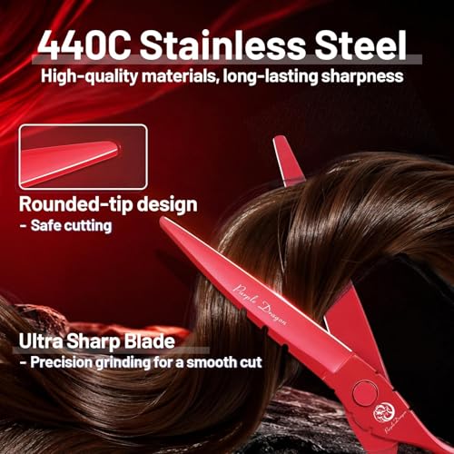 6 inch Hair Cutting Scissors Set with Bag for Barbers (6 inches / Red)
