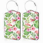 2 Pcs Pink Flamingo Luggage Tags for Suitcases Tropical Flowers and Palm Leaves PU Leather Baggage Tags Name ID Label with Privacy Cover and Stainless Steel Loop for Men Women Travel Bag Suitcase (Pink Flamingo)