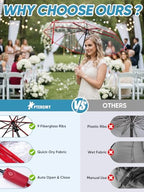 Windproof Travel Umbrellas for Rain and Sun (Clear-Red / 1 PK)