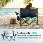 Double Camping Chair Compact Folding Loveseat with Cup Holders (Blue Loveseat / 1pc)