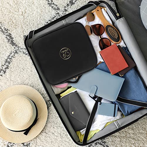 Rechargeable Travel Makeup Vanity Mirror with Partitionable Cosmetic Bag (Black / Smooth)