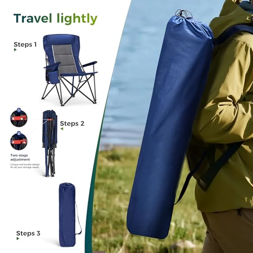 Oversized Camping Chair for Adult Lawn Chair for Outdoor Camping (Navy Blue)