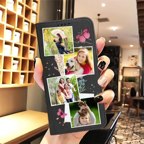 Phone Wallet Case Customize Photo Designed for iPhone 17 Air 16 15 14 13 Pro Max X XS XR 12 11 Mini 7 8+ Plus SE Cover (Black-J)