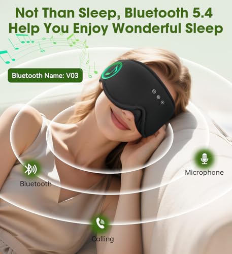 Bamboo Cotton Large Sleep Mask with Bluetooth Wireless Headphones (Dark Black)