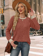 Womens Fall Fashion 2026 Fall Outfits for Women 2026 Essentials Women Sweaters for Women Trendy Color Block Long Sleeve Crew Neck Thanksgiving Shirts Casual Orange Tops Oversized Caramel (Large / 03-caramel)