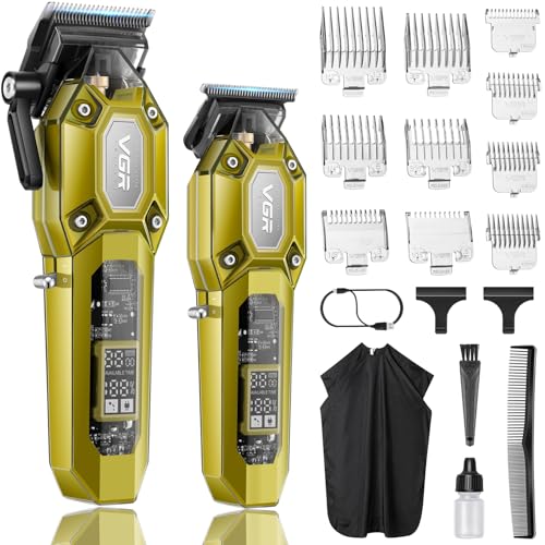 600&900 Cordless Barber Clipper Trimmer Set with LED Display (Gold)