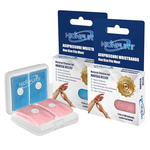 Motion Sickness Bands Anti Nausea Wristbands for Adult and Kids (2 Pairs / 2 Pairs E- Blue, Pink)