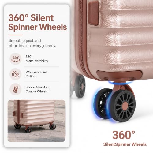 Carry On Luggage 22x14x9 Airline Approved Suitcase with Wheels (Champagne Gold / 3 Piece Sets (20/BP/TB))