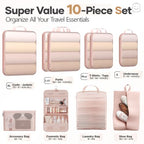 10 Set Compression Packing Cubes for Travel Essentials (Beige(Toiletry Bag) / 10 set)