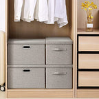 Storage Bins with Lids Fabric Closet Organizers Cubes Office Organization (Beige / Large -5 Pack)