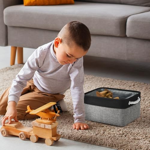 Storage Basket for Organizing (Black&Grey / Medium -13.8Lx9.8Wx6.7H)