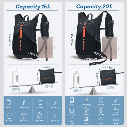 15L Small Hiking Backpack for Men Women Foldable Packable Back Pack Ultralight Hiking Daypack for Travel Camping Outdoor (Black / 15L)
