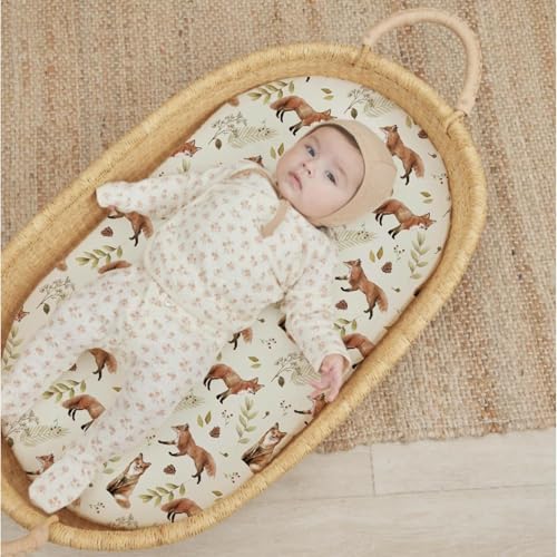 Stretch Fitted Bassinet Sheet Set BROLEX 2 Pack Cradle Sheets for Bassinet Pad (Fox Foliage / 32x16 Inch)