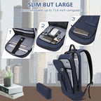 Business Backpack for Men Slim Lightweight Laptop Backpack Water Resistant Small Office Backpack for Commute Travel Daily Office Work with Small Bag (15.6" / With Pocket / Blue)