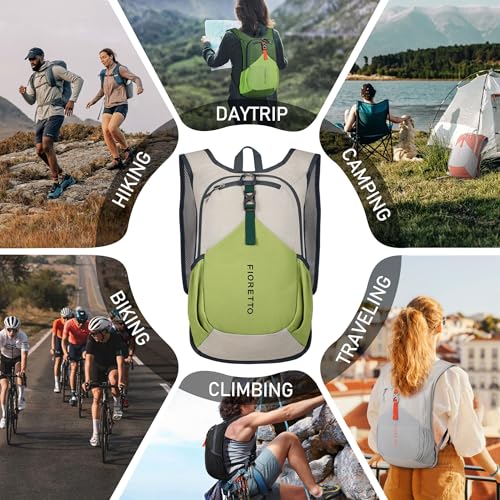 15L Hiking Backpack for Men Women Lightweight Foldable Small Daypack for Travel Camping Outdoor (Beige and Green / 15l)