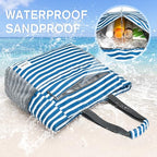 Beach Bag Waterproof Sandproof Large Capacity Foldable for Women (35L / Navy Stripe)