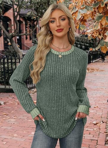 Plus Size Womens Clothing Blouses for Women Dressy Casual Trendy Womens Fall Tops Crew Neck Long Sleeve Maternity Shirts Cozy Pullover Sweaters Green 2XL (XX-Large / 02-green)