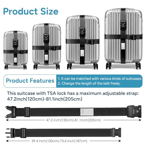 Anti Theft Suitcase Belt with TSA Lock (Cross Black-New)